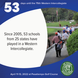 53 days to the 75th Western Intercollegiate: 53 = Since 2005, 53 schools from 25 states have played in a Western Intercollegiate.