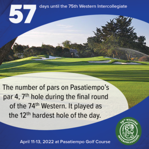 57 days to the 75th Western Intercollegiate: 57 = The number of pars on Pasatiempo's par 4, 7th hole during the final round of the 74th Western. It played as the 12th hardest hole of the day.